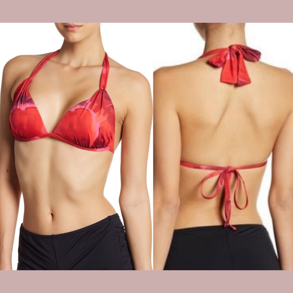 NEW $118 Tommy Bahama Poppy Red‎ Floral Loop Strap Bikini Top [SZ Medium ]